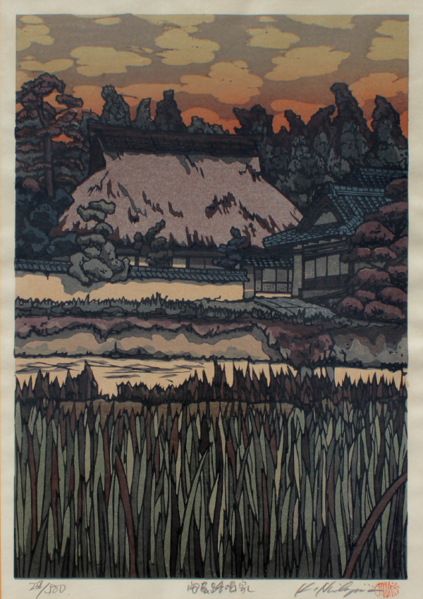 Appraisal: NISHIJIMA Katsuyuki Japanese - Village Scene Across the River Japanese