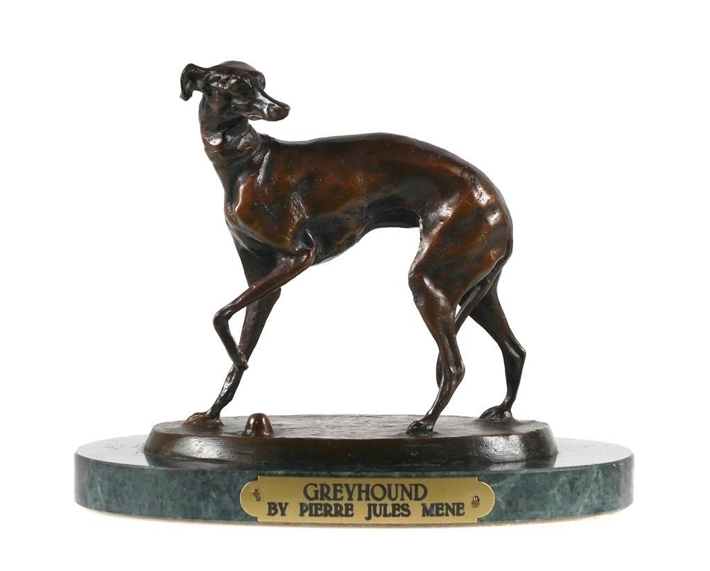 Appraisal: Antique P J Mene Bronze Greyhound dog figure signed on