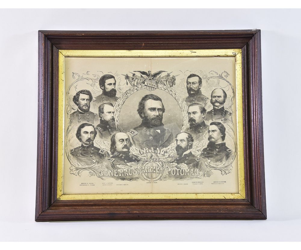 Appraisal: Civil War Generals Print Walnut framed print of Grant and