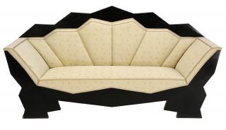 Appraisal: Contemporary Czech Cubist Style Ebonized and Upholstered Sofa after design