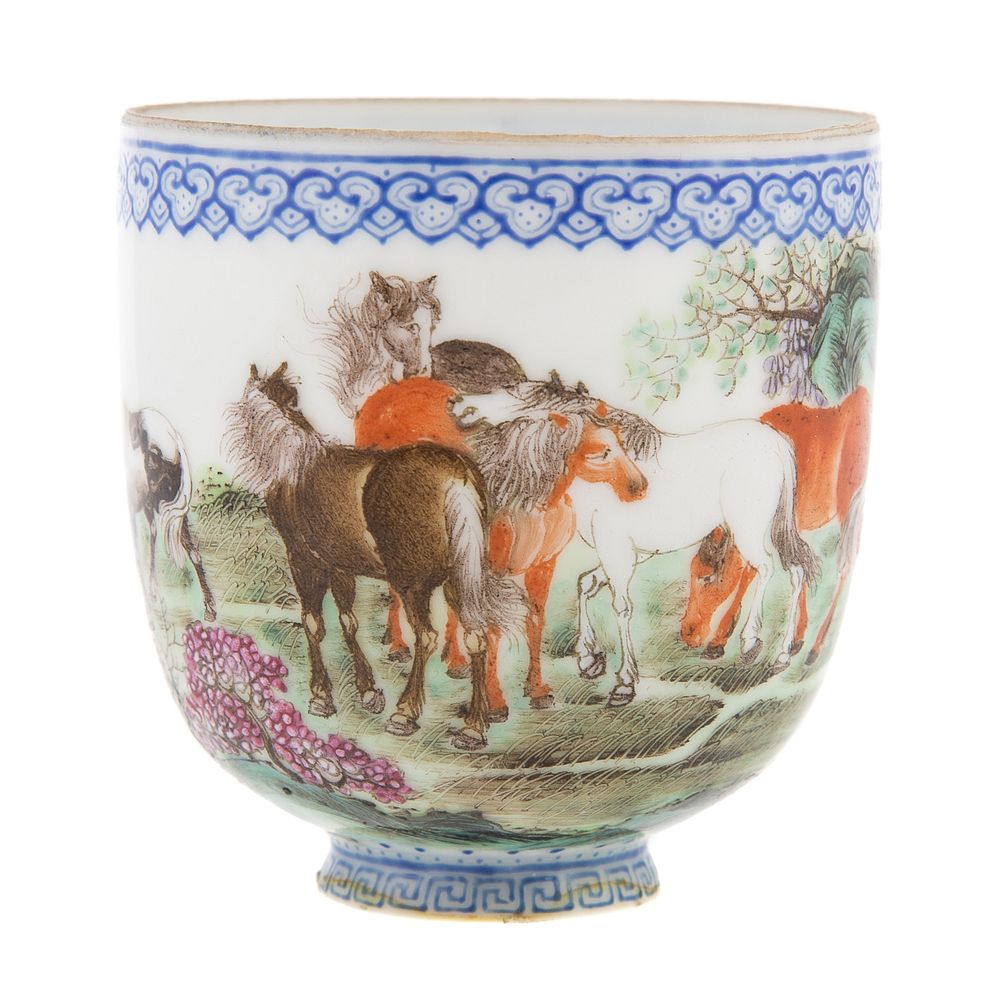 Appraisal: Chinese Porcelain Footed Cup Republic Period over glaze polychrome enamel