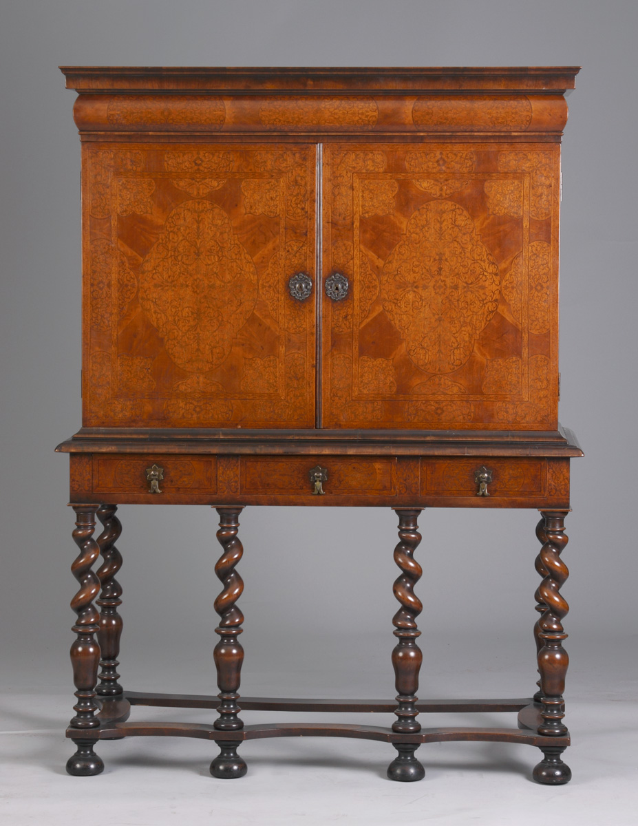 Appraisal: William Mary Style Inlaid Hayden Cabinet on Stand Label on