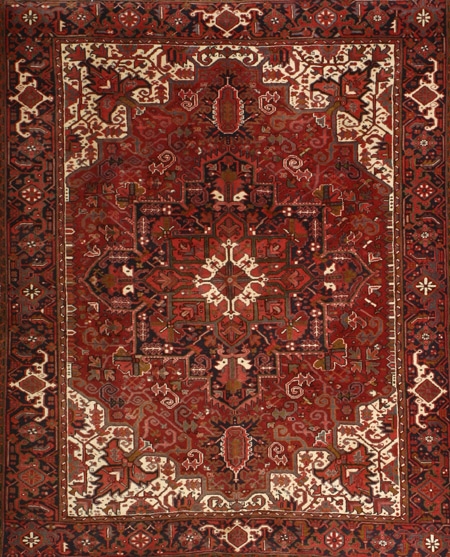 Appraisal: Heriz Rug Post Red ground with herati field centering a