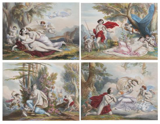 Appraisal: AFTER ACHILLE DEVERIA French - Venus and Adonis Four lithographs