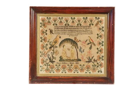 Appraisal: SAMPLER Mary Rigby American silk on canvas A cat climbing