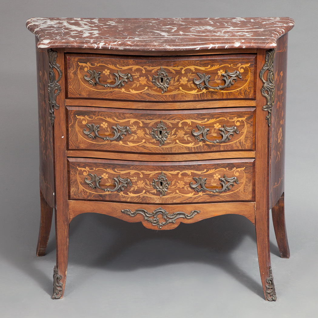 Appraisal: Louis XV Style Metal Mounted Marquetry Inlaid Walnut Diminutive Commode