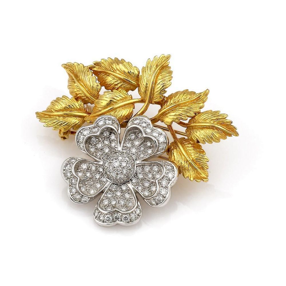 Appraisal: Kanaris K Tone Gold Pave Diamond Flower Pin Brooch k