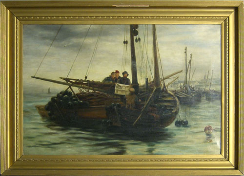 Appraisal: Oil on canvas harbor scene early th c x