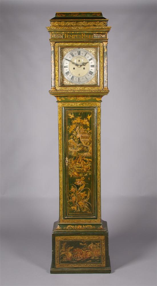 Appraisal: An English Chinoiserie Tall Case Clock Height x width x