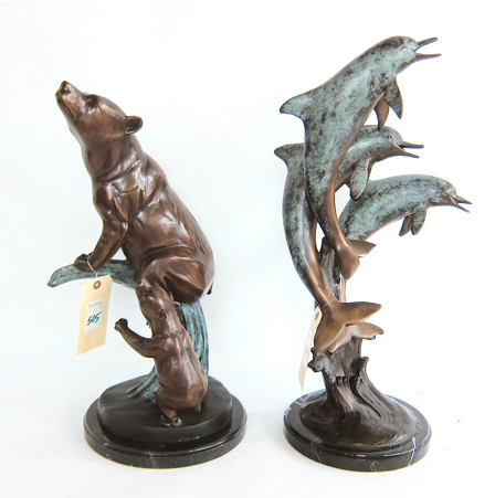 Appraisal: TWO BRONZE WILDLIFE SCULPTURES H mother bear and cub group