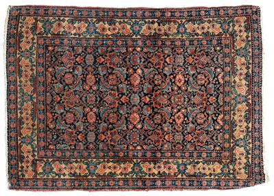 Appraisal: Tabriz rug finely detailed overall design on dark blue ground