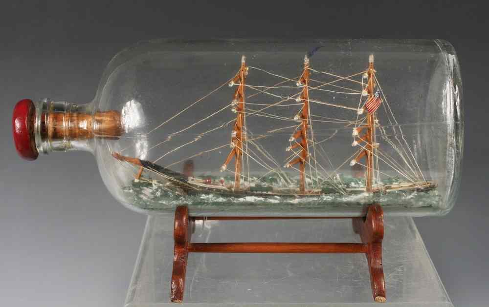 Appraisal: SHIP IN A BOTTLE - Early th c Three-Mast Ship