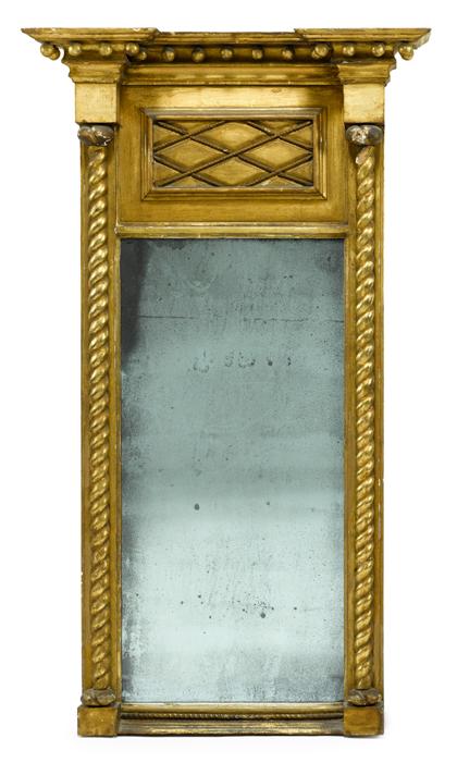 Appraisal: Federal giltwood mirror looking glassHaving a stepped cornice with spherules