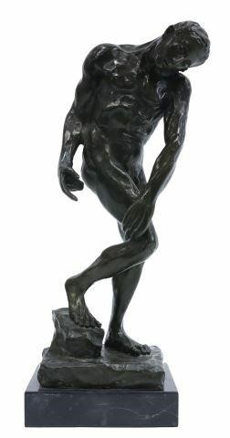 Appraisal: Patinated bronze sculpture Adam signed in cast after Rodin Francois