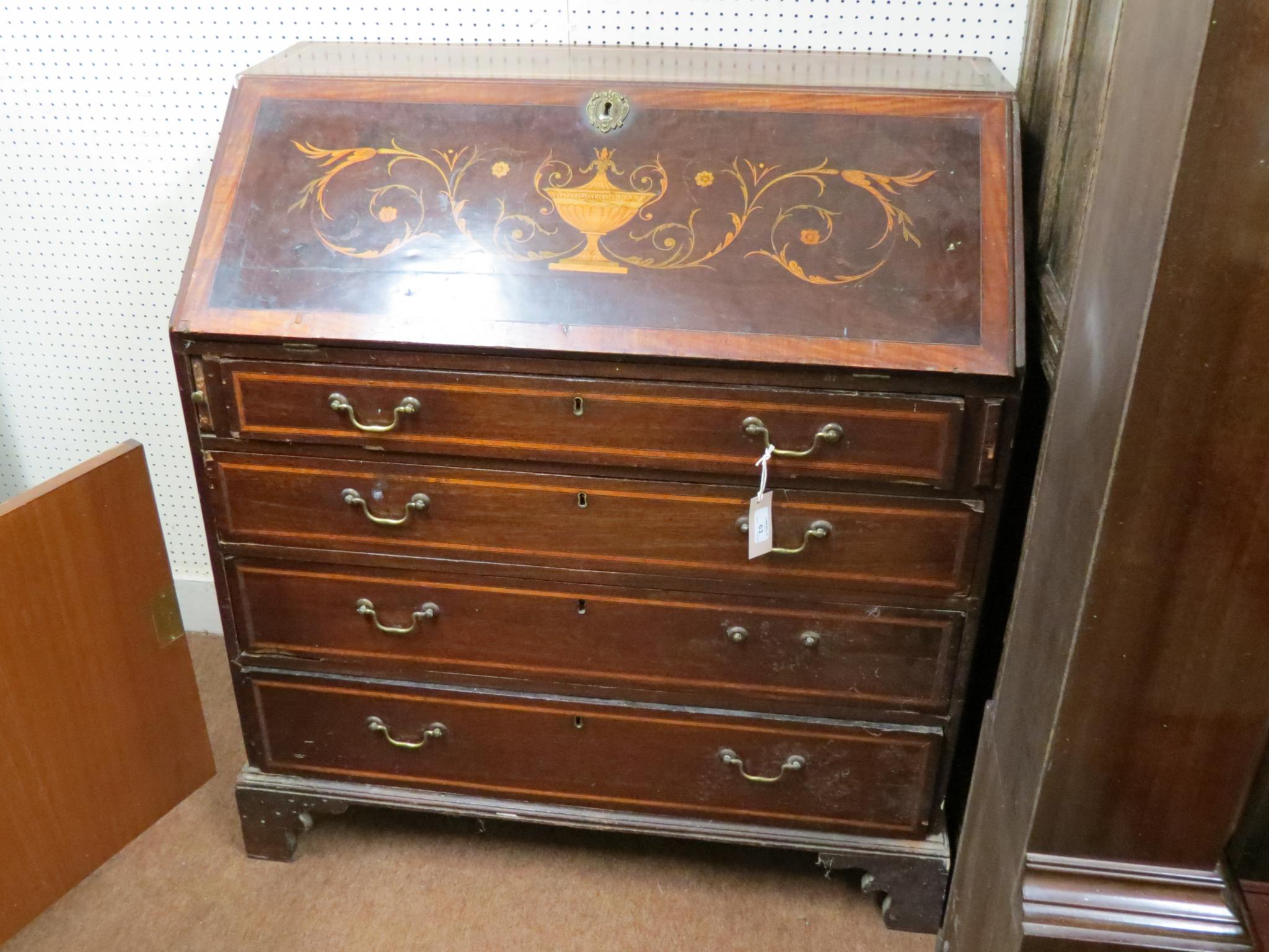 Appraisal: A th century inlaid mahogany bureau marquetry fall-front enclosing fittings