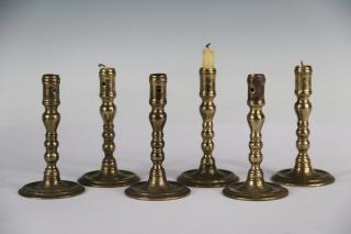 Appraisal: PAIRS OF BRASS CANDLESTICKS Three Pairs of Miniature Brass Round