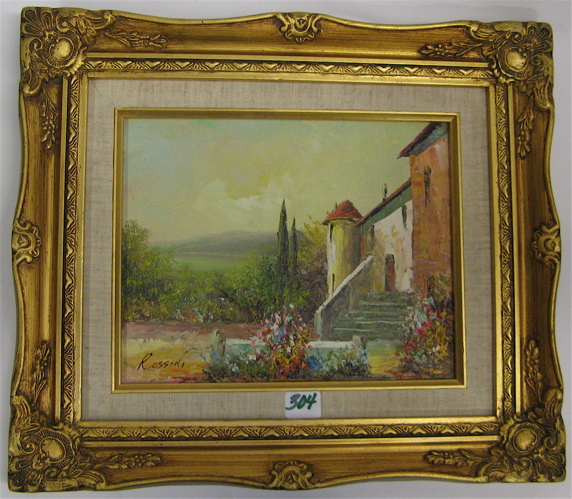 Appraisal: ROSSINI OIL ON WOOD PANEL th century titled Italian Villa