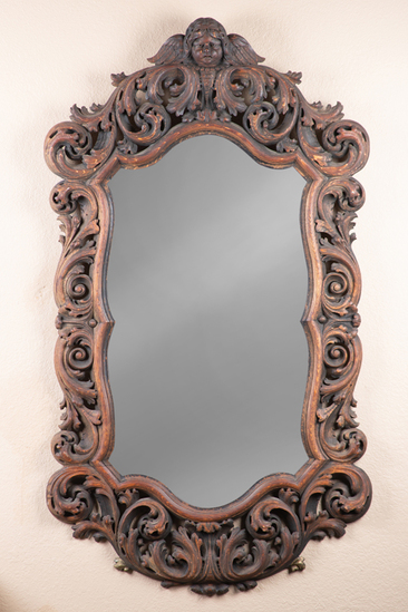 Appraisal: Fantastic highly carved quarter sawn oak antique beveled Hanging Mirror