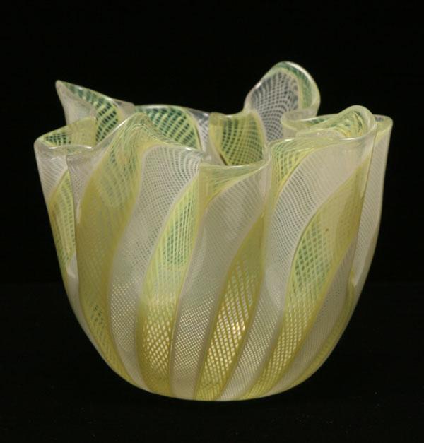 Appraisal: Venini Zanfirico Fazzoletto vase by Fulvio Bianconi Yellow and white