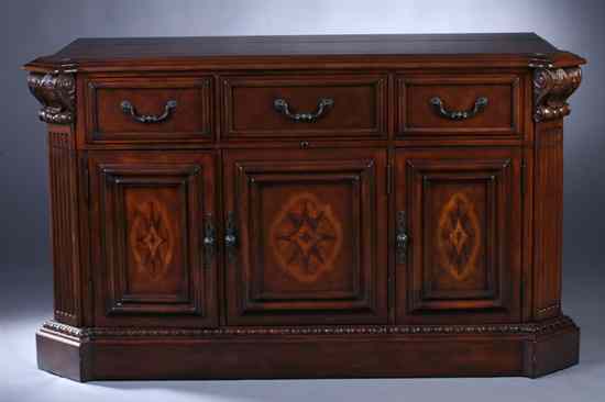 Appraisal: CONTEMPORARY NEOCLASSICAL STYLE MAHOGANY CREDENZA th century Three aligned drawers