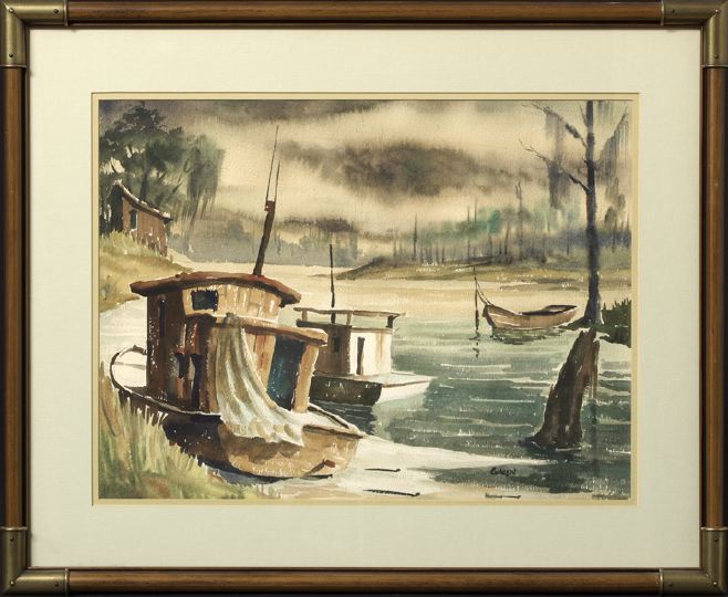 Appraisal: Rolland Harve Golden American New Orleans b Shrimp Boats watercolor