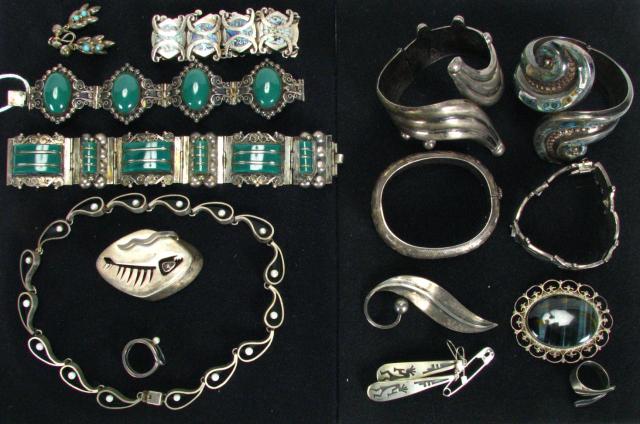 Appraisal: Fifteen pieces of silver including six bracelets three pins one