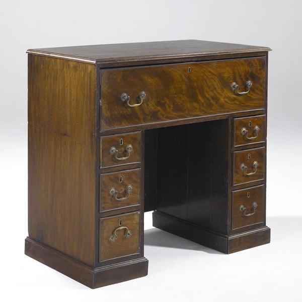 Appraisal: ENGLISH BUTLER S KNEEHOLE DESK Mahogany with brass pulls ca