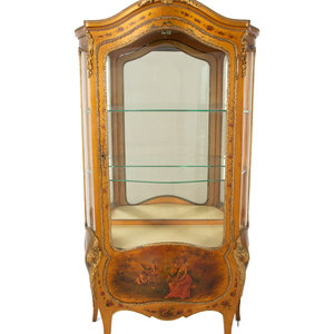 Appraisal: A Louis XV Style Giltwood Vernis Martin Vitrine Cabinet Late