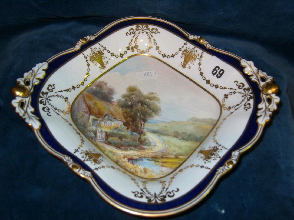 Appraisal: A Royal Crown Derby square shaped dish with painted central