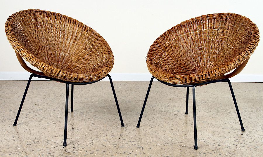 Appraisal: PAIR ITALIAN RATTAN AND IRON CHAIRS C A pair of