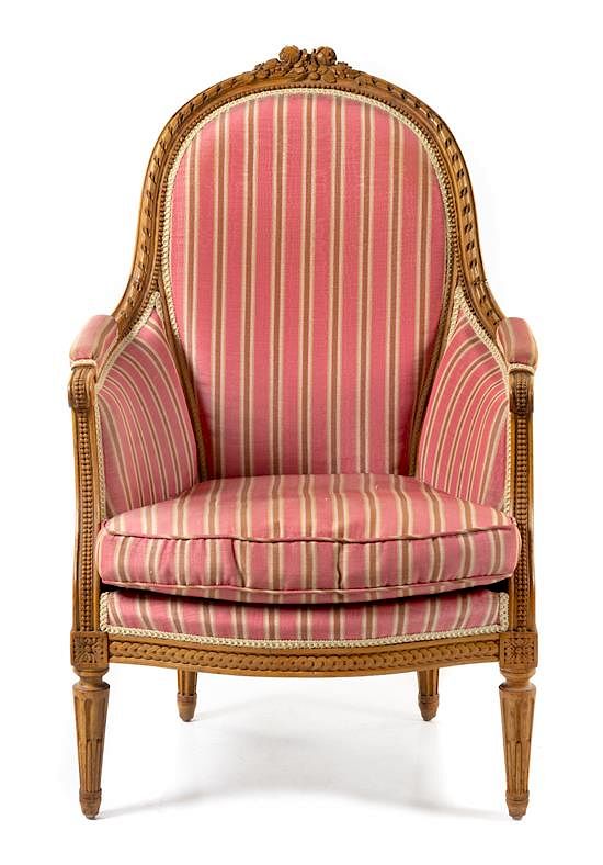 Appraisal: A Louis XVI Style Fruitwood Bergere Height inches A Louis