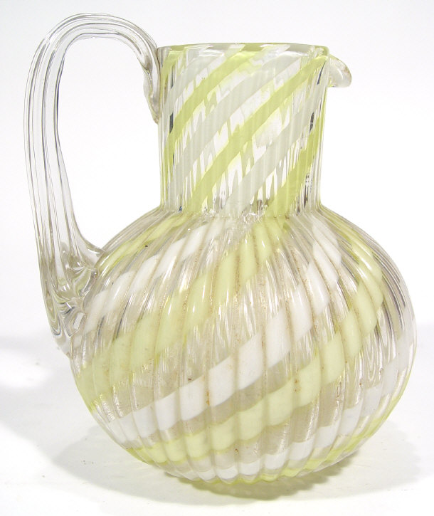 Appraisal: Victorian ribbed clear glass jug with white and yellow trailling