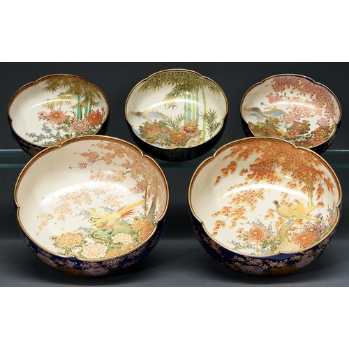 Appraisal: Five Japanese Satsuma bowls th c with five lobe rim