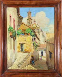 Appraisal: Painting Street Scene Taxco Mexico Mexico School th century Street