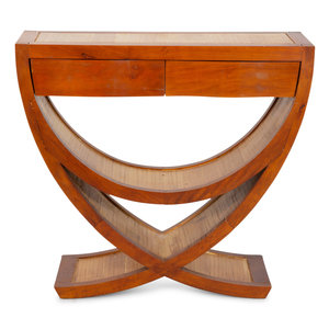 Appraisal: An Art Deco Bamboo Inset Walnut Console Table th Century