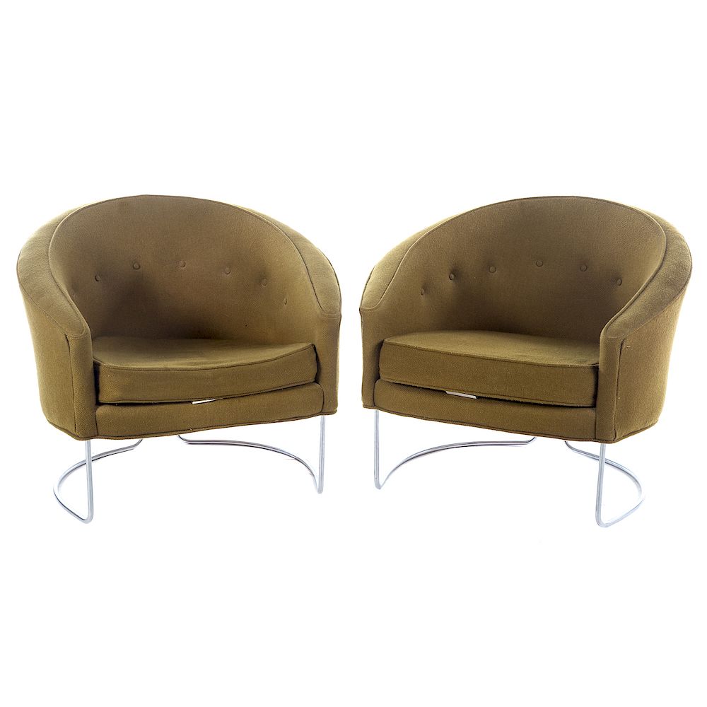 Appraisal: Pair of Mid Century Modern Upholstered Tub Chairs Nemscoff Chairs