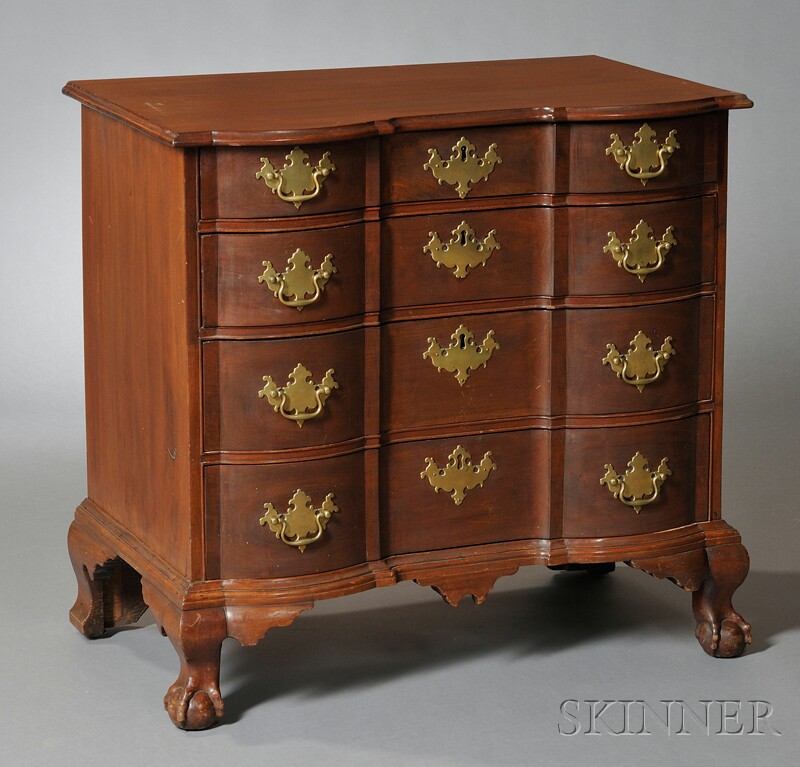 Appraisal: Diminutive Chippendale Mahogany Block-front Chest of Drawers Massachusetts c -