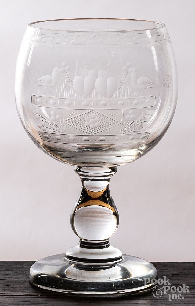 Appraisal: Etched glass marriage goblet Etched glass marriage goblet h Condition