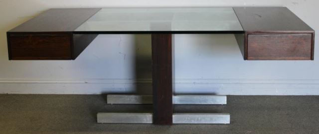 Appraisal: Midcentury Vladimir Kagan Rosewood and Glass Desk Two drawer with