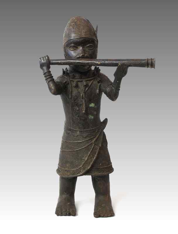 Appraisal: BENIN AFRICAN MUSICIAN STATUE SCULPTURE Approx ' '' x '