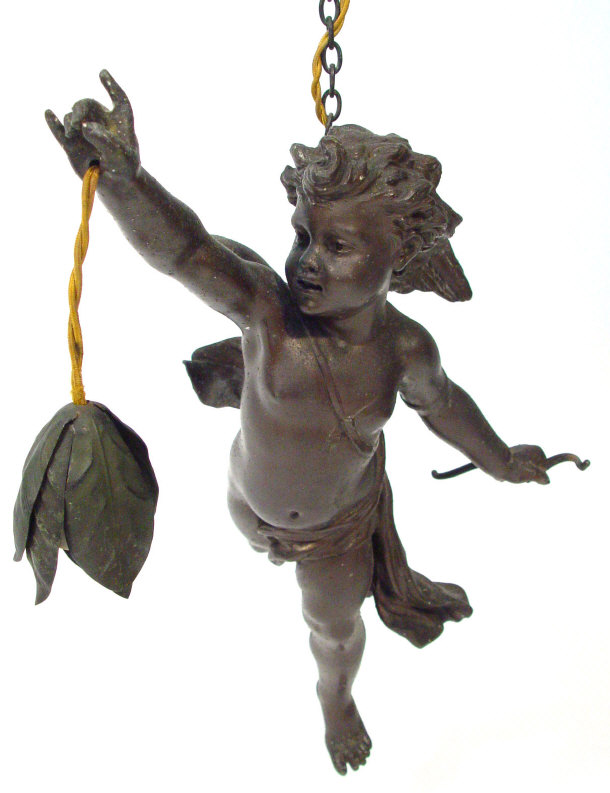 Appraisal: Spelter hanging Cupid electric light fitment cm in length