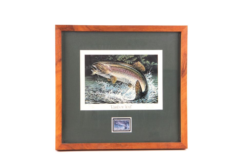 Appraisal: Signed Terry Redlin Rainbow Trout Stamp Painting Included in this