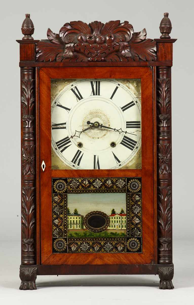 Appraisal: Charles Kirk Bristol CT Shelf Clock Mahogany case with carved