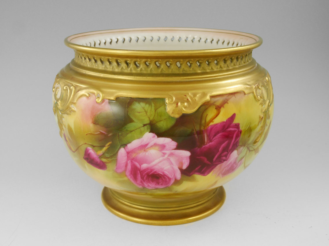 Appraisal: ARTIST SIGNED ROYAL WORCESTER PORCELAIN JARDINIERE Handpainted by Walter Sedgley