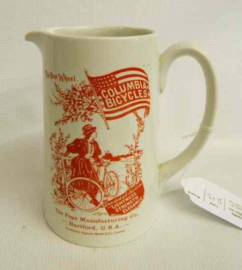 Appraisal: Early vintage ''Columbia Bicycles'' pint advertising pitcher made in England