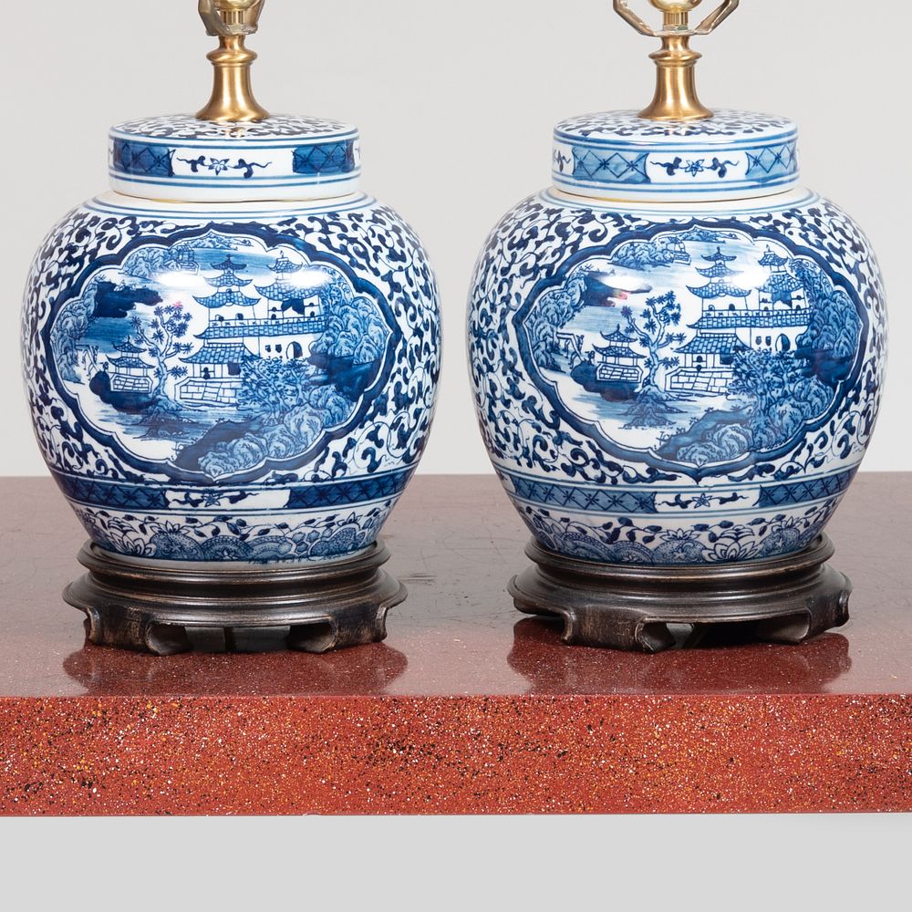 Appraisal: Pair of Chinese Blue and White Porcelain Jars and Covers