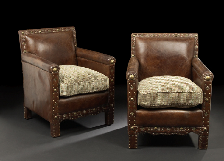 Appraisal: Pair of Edwardian Leather-Upholstered Club Chairs ca each with a