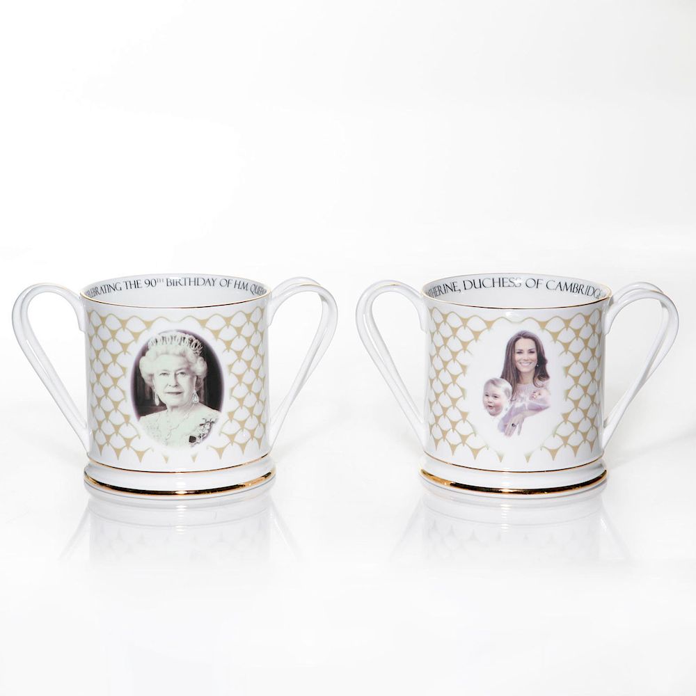 Appraisal: PAIR OF THE ENGLISH CERAMICS COMPANY LOVING CUPS Queen Elizabeth