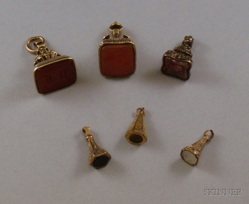 Appraisal: Six Assorted Seal Fobs most with onyx or glass intaglios