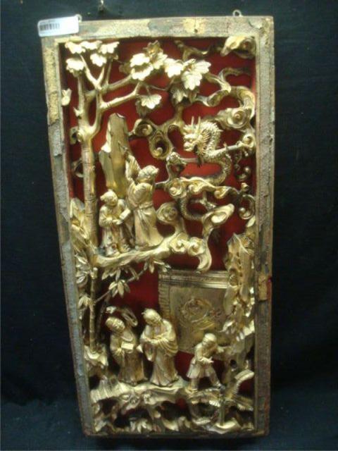 Appraisal: Chinese Carved Wood Gilt Wall Sculpture of Scholars and Artists